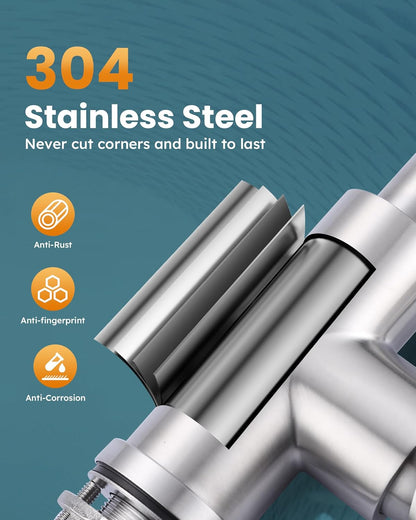 Kitchen Faucet with Sprayer, Kitchen Sink Faucet, SUS 304 Stainless Steel, High Arc Single Handle Brushed Nickel Kitchen Faucets with Pull down Sprayer, Pull Out Kitchen Faucet with Deck Plate