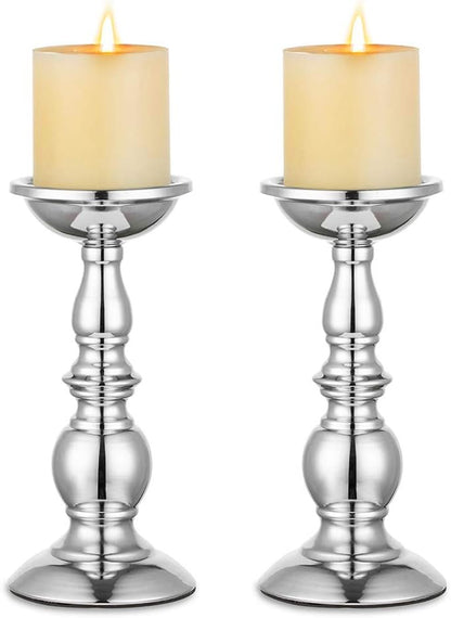 Black Candle Holder for Pillar Candles - 2 Pcs Rustic Candle Holders Set Metal Candle Stand Tall Retro Fall Pillar Candleholder for Halloween Easter Farmhouse Fireplace Home Table Centerpiece