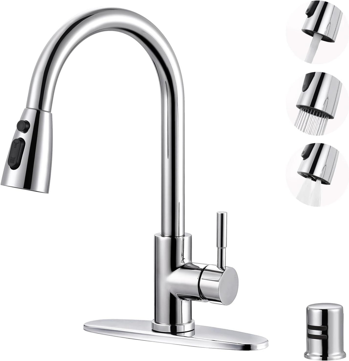 Kitchen Faucet with Sprayer, Kitchen Sink Faucet, SUS 304 Stainless Steel, High Arc Single Handle Brushed Nickel Kitchen Faucets with Pull down Sprayer, Pull Out Kitchen Faucet with Deck Plate