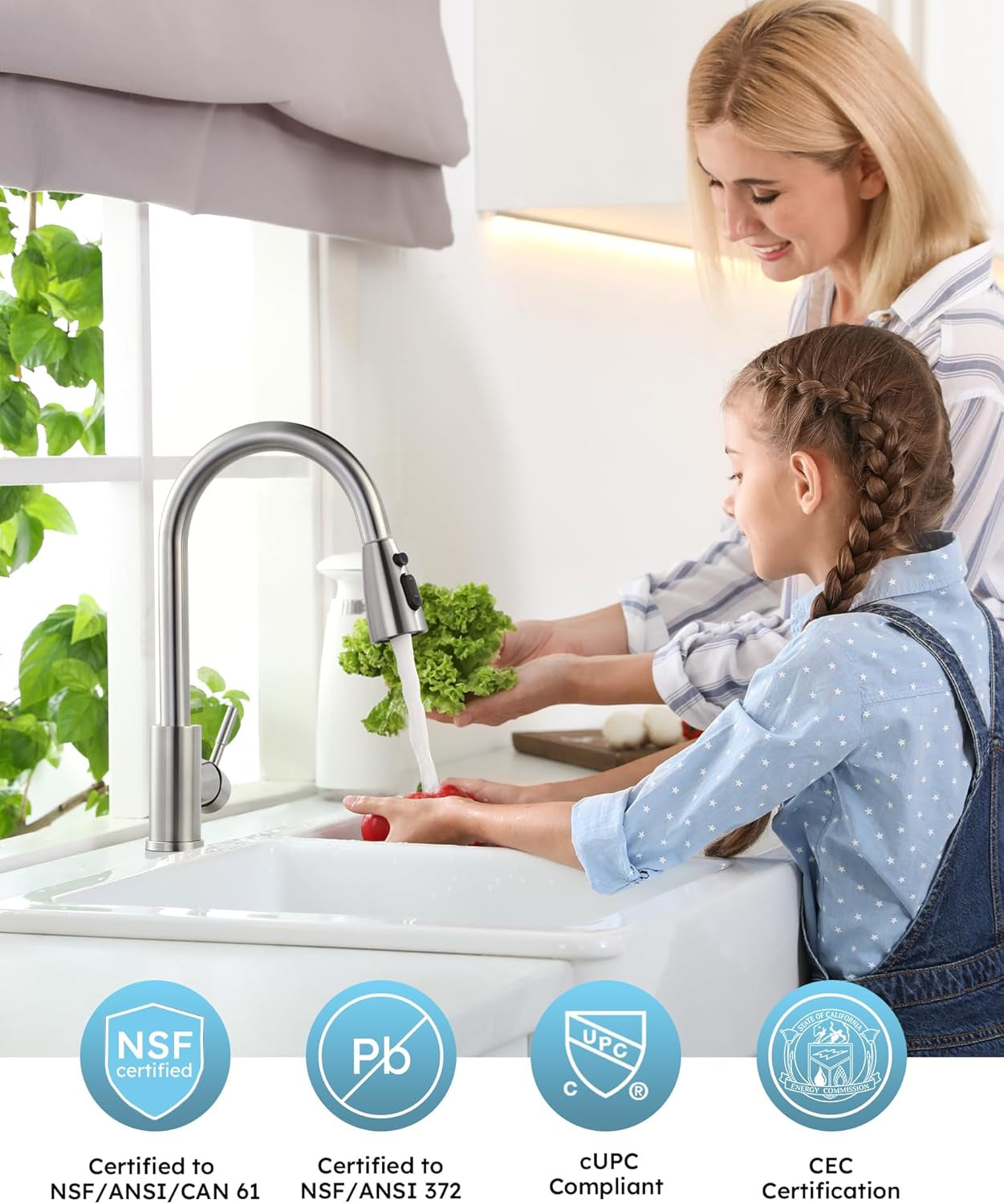 Kitchen Faucet with Sprayer, Kitchen Sink Faucet, SUS 304 Stainless Steel, High Arc Single Handle Brushed Nickel Kitchen Faucets with Pull down Sprayer, Pull Out Kitchen Faucet with Deck Plate