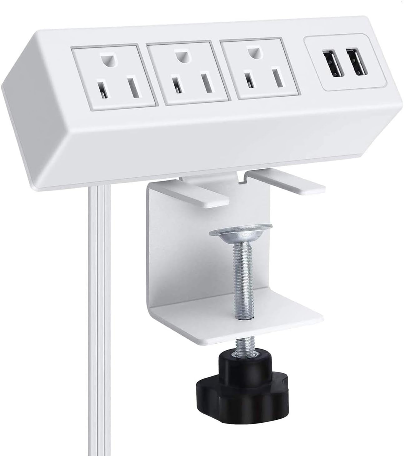 3 Outlet Desk Clamp Power Strip with USB Ports, Desktop Power Strip Surge Protector 1200J. Table Mount Charging Power Station, on Edge Power Outlet 125V 12A 1500W.