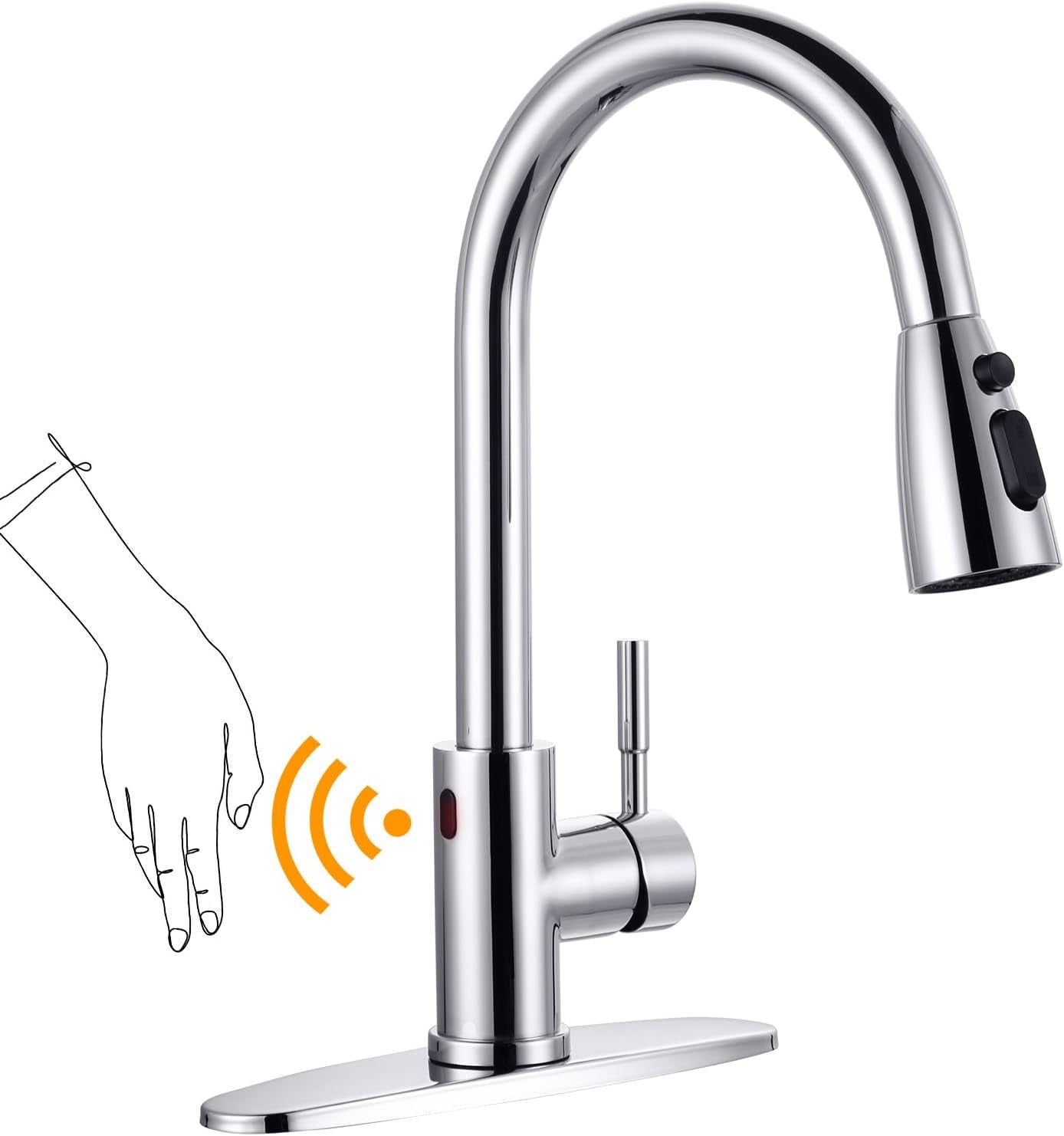 Kitchen Faucet with Sprayer, Kitchen Sink Faucet, SUS 304 Stainless Steel, High Arc Single Handle Brushed Nickel Kitchen Faucets with Pull down Sprayer, Pull Out Kitchen Faucet with Deck Plate