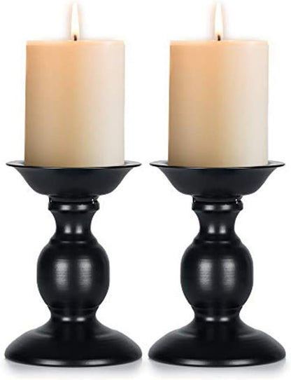 Black Candle Holder for Pillar Candles - 2 Pcs Rustic Candle Holders Set Metal Candle Stand Tall Retro Fall Pillar Candleholder for Halloween Easter Farmhouse Fireplace Home Table Centerpiece