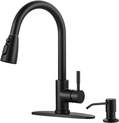 Kitchen Faucet with Sprayer, Kitchen Sink Faucet, SUS 304 Stainless Steel, High Arc Single Handle Brushed Nickel Kitchen Faucets with Pull down Sprayer, Pull Out Kitchen Faucet with Deck Plate