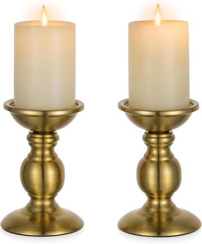 Black Candle Holder for Pillar Candles - 2 Pcs Rustic Candle Holders Set Metal Candle Stand Tall Retro Fall Pillar Candleholder for Halloween Easter Farmhouse Fireplace Home Table Centerpiece