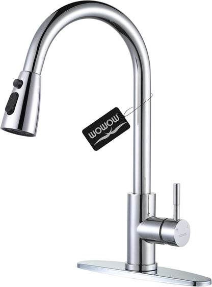 Kitchen Faucet with Sprayer, Kitchen Sink Faucet, SUS 304 Stainless Steel, High Arc Single Handle Brushed Nickel Kitchen Faucets with Pull down Sprayer, Pull Out Kitchen Faucet with Deck Plate