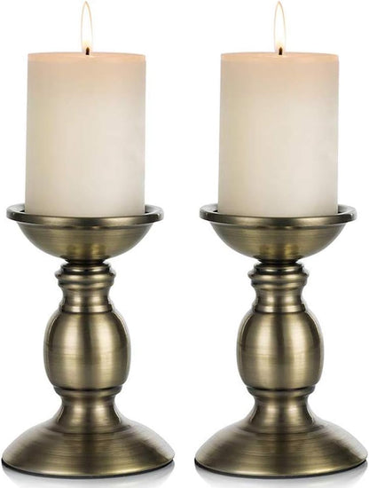 Black Candle Holder for Pillar Candles - 2 Pcs Rustic Candle Holders Set Metal Candle Stand Tall Retro Fall Pillar Candleholder for Halloween Easter Farmhouse Fireplace Home Table Centerpiece