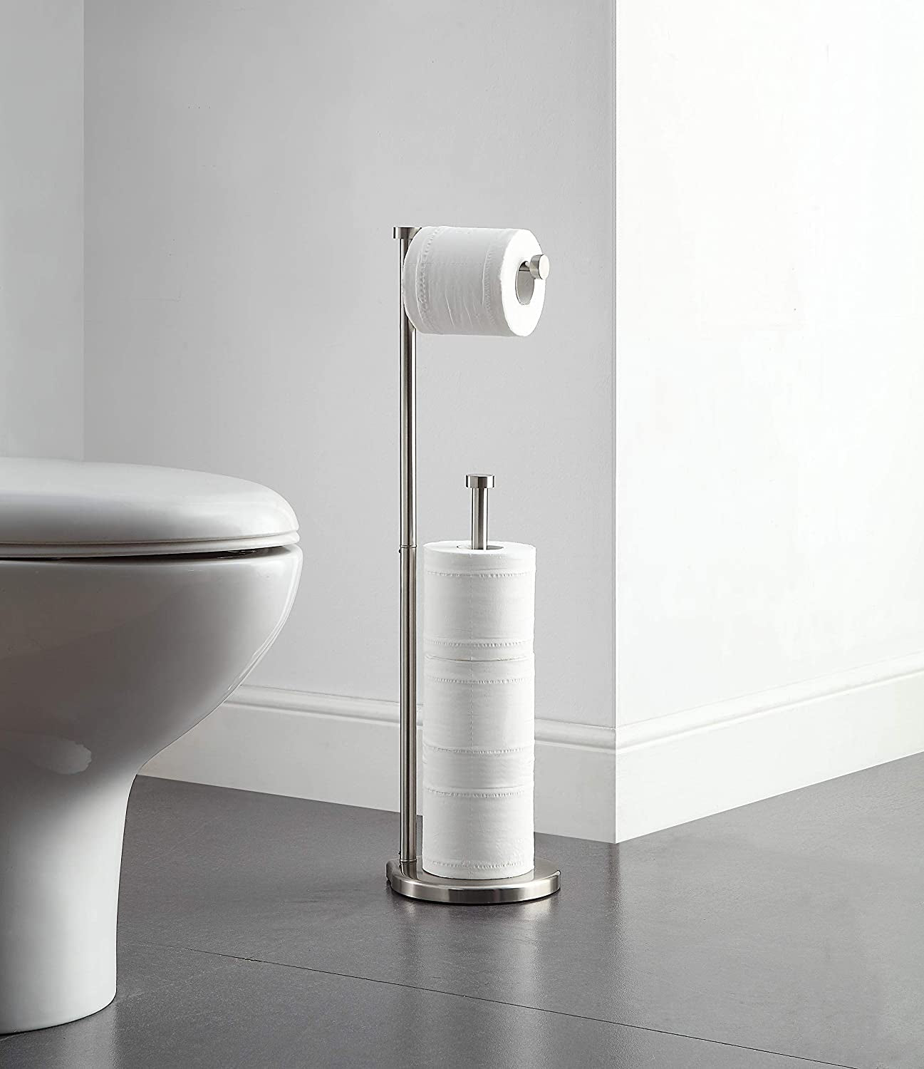 Freestanding Toilet Paper Holder Stand with Jumbo Roll Reserve Capacity