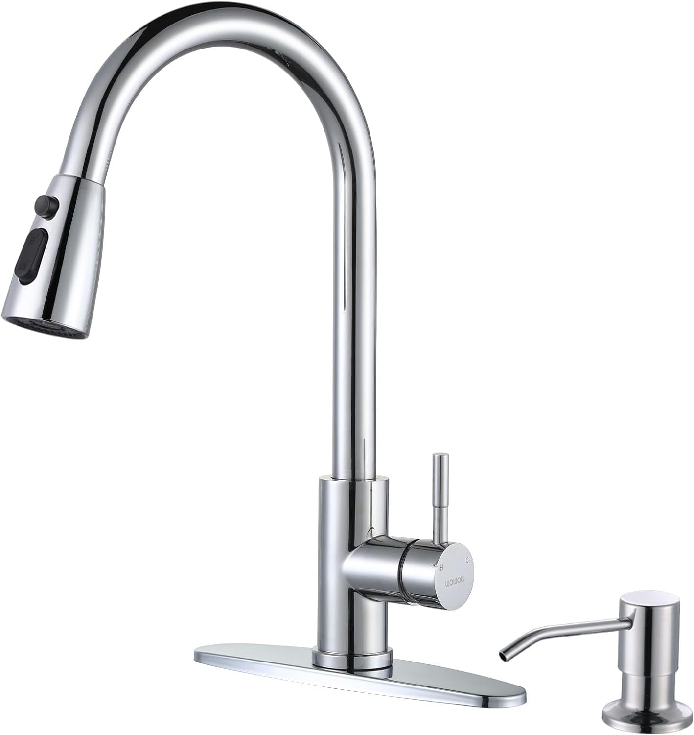 Kitchen Faucet with Sprayer, Kitchen Sink Faucet, SUS 304 Stainless Steel, High Arc Single Handle Brushed Nickel Kitchen Faucets with Pull down Sprayer, Pull Out Kitchen Faucet with Deck Plate