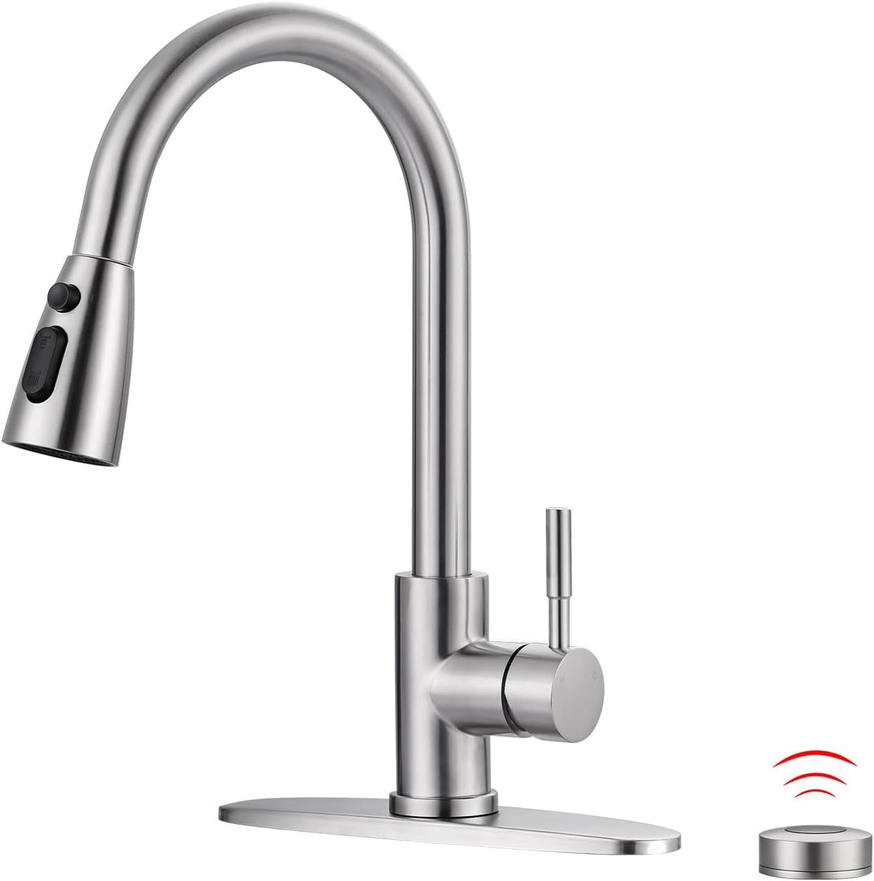 Kitchen Faucet with Sprayer, Kitchen Sink Faucet, SUS 304 Stainless Steel, High Arc Single Handle Brushed Nickel Kitchen Faucets with Pull down Sprayer, Pull Out Kitchen Faucet with Deck Plate