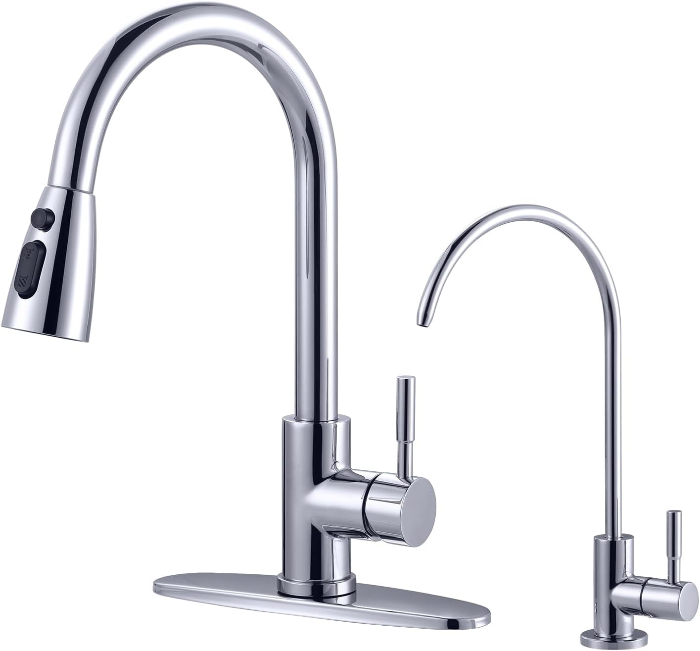 Kitchen Faucet with Sprayer, Kitchen Sink Faucet, SUS 304 Stainless Steel, High Arc Single Handle Brushed Nickel Kitchen Faucets with Pull down Sprayer, Pull Out Kitchen Faucet with Deck Plate