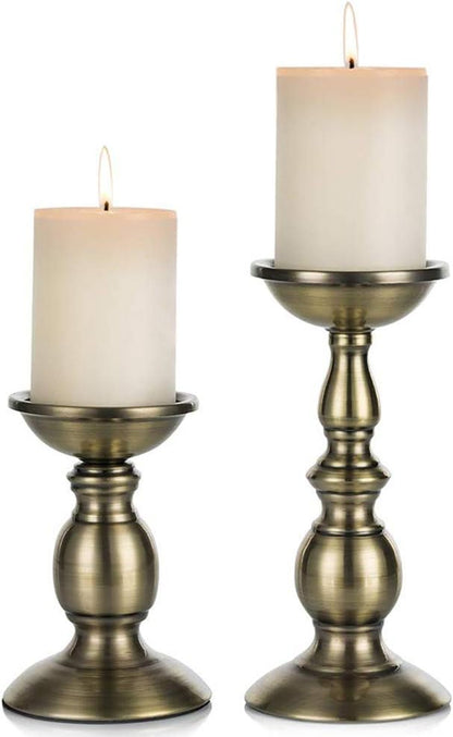 Black Candle Holder for Pillar Candles - 2 Pcs Rustic Candle Holders Set Metal Candle Stand Tall Retro Fall Pillar Candleholder for Halloween Easter Farmhouse Fireplace Home Table Centerpiece