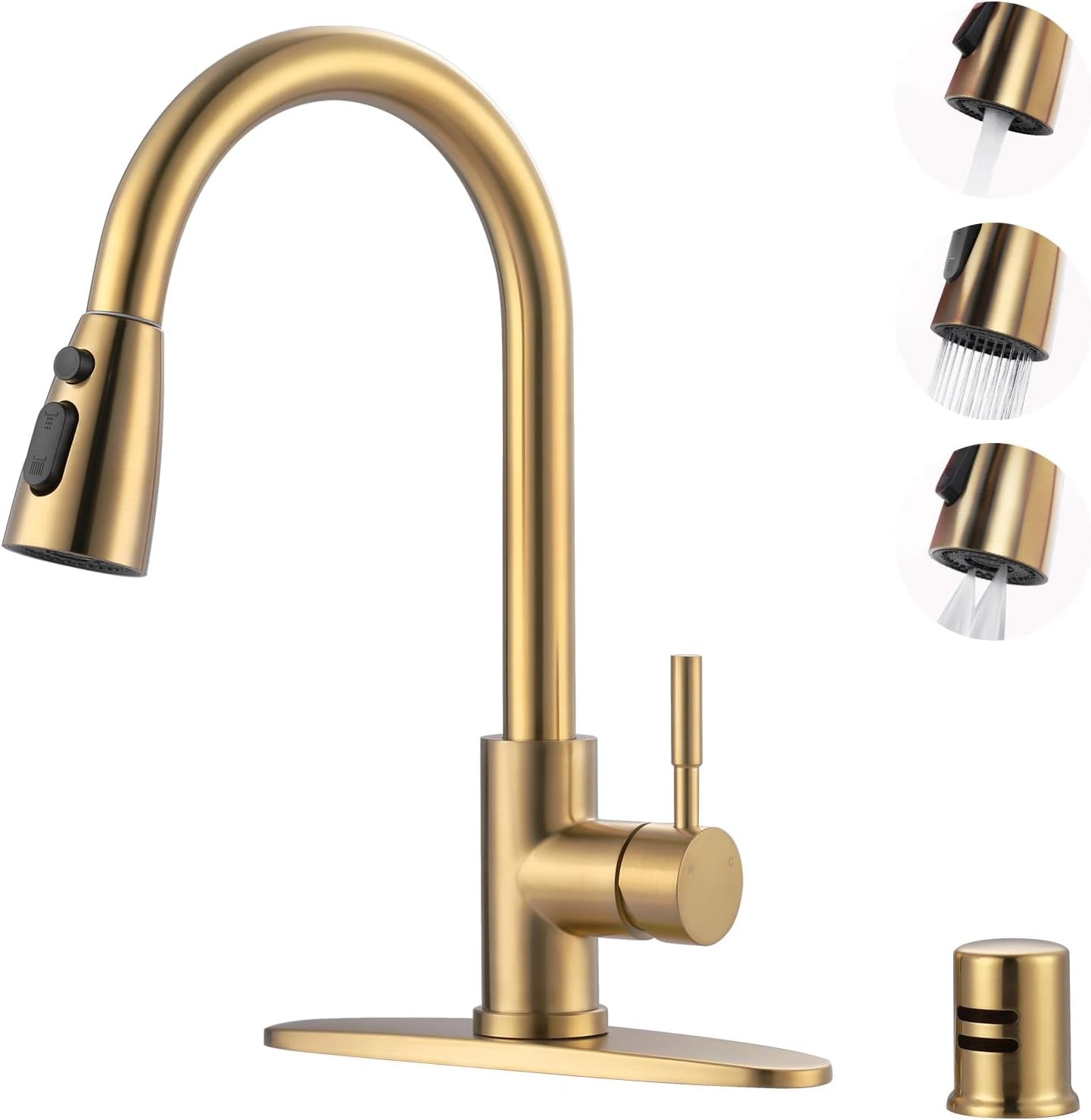 Kitchen Faucet with Sprayer, Kitchen Sink Faucet, SUS 304 Stainless Steel, High Arc Single Handle Brushed Nickel Kitchen Faucets with Pull down Sprayer, Pull Out Kitchen Faucet with Deck Plate